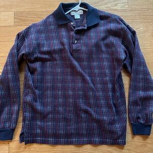 Lands' End Navy and Burgundy Plaid Polo Shirt